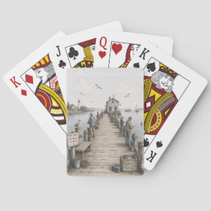 Whimsical Coastal Fishing Pier Playing Cards