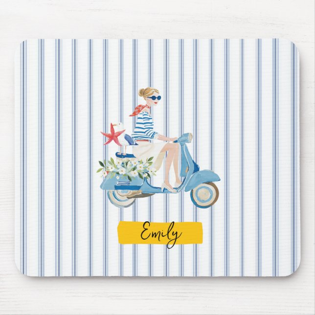 Whimsical Coastal Motorbike Mouse Mat (Front)