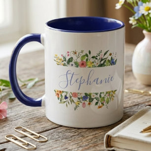 Whimsical Cobalt Floral Watercolor Mug