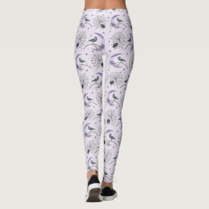 Whimsical Cobweb Crow Halloween Leggings
