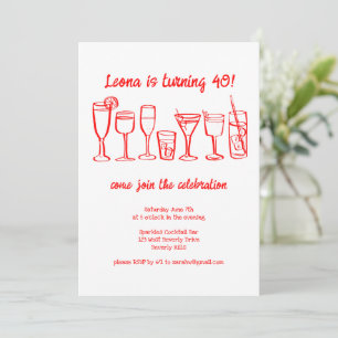 Whimsical Cocktail Drinks Custom Birthday Party Invitation