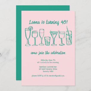 Whimsical Cocktail Drinks Custom Birthday Party Invitation