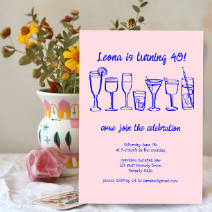 Whimsical Cocktail Drinks Custom Birthday Party Invitation