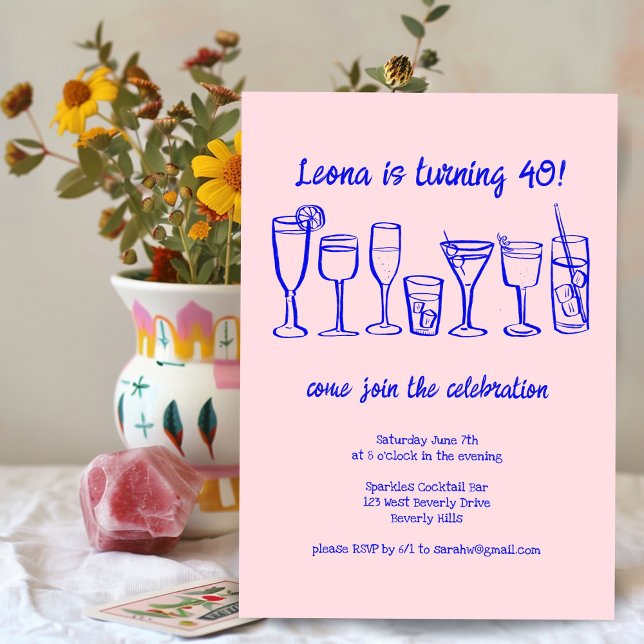 Whimsical Cocktail Drinks Custom Birthday Party Invitation (Whimsical Cocktail Drinks Custom Birthday Party Invitation
)
