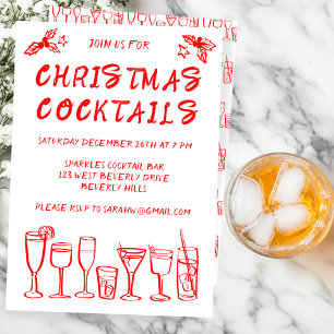 Whimsical Cocktail Drinks Custom Holiday Party Invitation