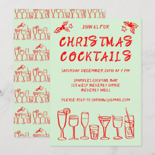 Whimsical Cocktail Drinks Custom Holiday Party Invitation