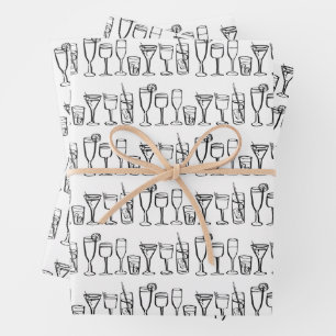 Whimsical Cocktail Drinks Wine Party B&W Gift Wrapping Paper Sheet