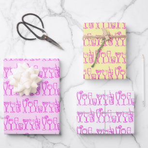 Whimsical Cocktail Drinks Wine Party Pink Gift Wrapping Paper Sheet