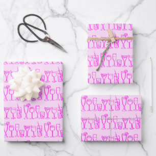 Whimsical Cocktail Drinks Wine Party Pink Gift Wrapping Paper Sheet