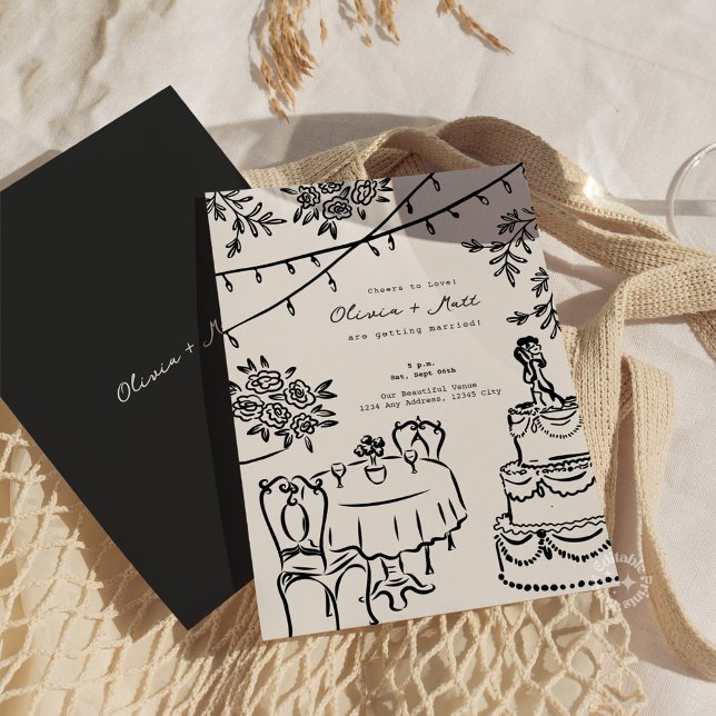 Whimsical Cocktail Minimalist Wedding Invitation (Whimsical Cocktail Minimalist Wedding Invitation)