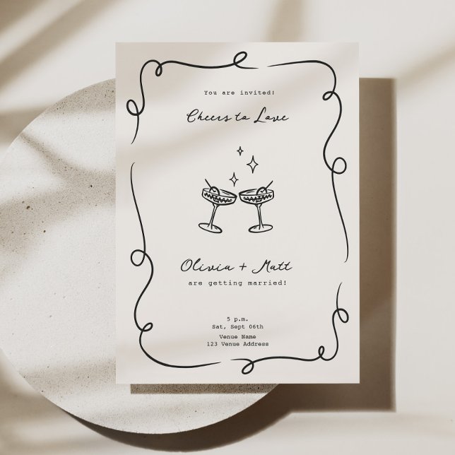 Whimsical Cocktail Minimalist Wedding  Invitation (Minimalist Wedding Invitation, Cocktail Theme Wedding Invite, Whimsical Wedding Invitation, Modern W)