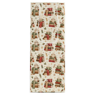 Whimsical Cocoa Mugs Books Christmas Wine Bag