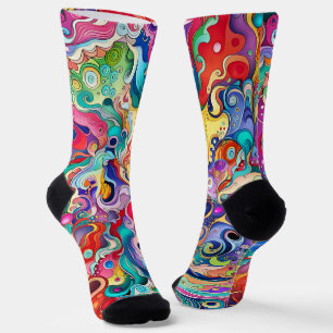 Whimsical Colorful Curly and Wiggly Shapes Socks
