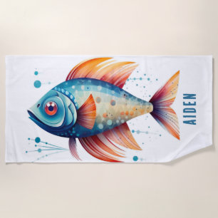 WHIMSICAL, COLORFUL FISH PERSONALIZED BEACH TOWEL