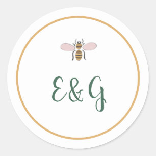 Whimsical Colorful Flowers Bee Wedding Classic Round Sticker