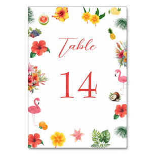 Whimsical Colorful Fun Tropical Flamingle Wedding Table Number