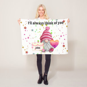 Whimsical Colorful Gnome in Love Fleece Blanket