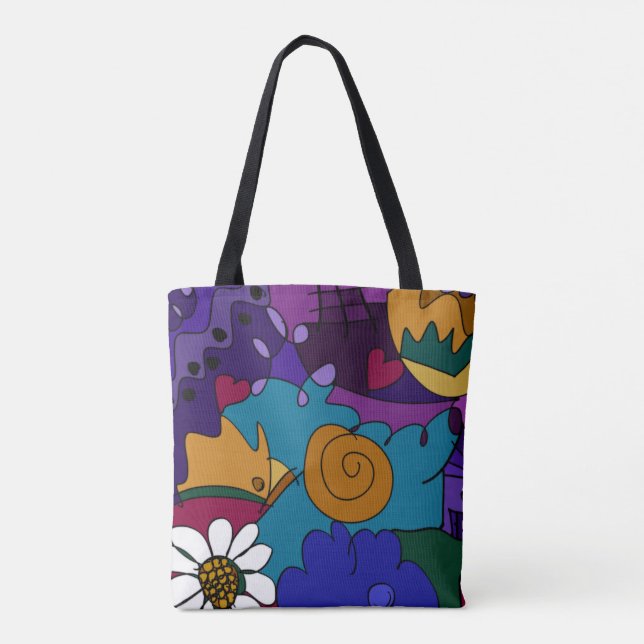 Whimsical Colorful Hand-Drawn Doodle Pattern Tote Bag (Back)