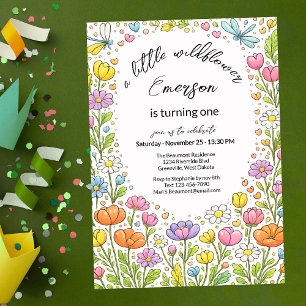 Whimsical Colorful Little Wildflower 1st Birthday  Invitation