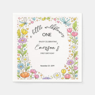 Whimsical Colorful Little Wildflower 1st Birthday Napkin