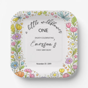 Whimsical Colorful Little Wildflower 1st Birthday Paper Plate