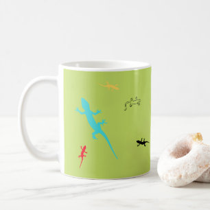Whimsical Colorful Lizards Green Coffee Cup 