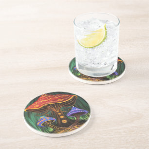 Whimsical Colorful Mushroom Cottagecore Charm Coaster
