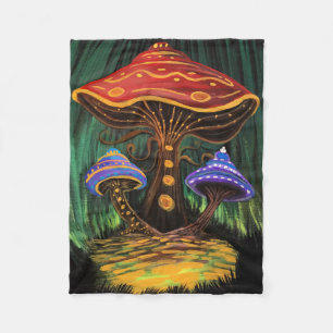 Whimsical Colorful Mushroom Cottagecore Cozy Fleece Blanket