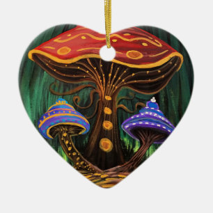Whimsical Colorful Mushroom Cottagecore Magic Ceramic Tree Decoration