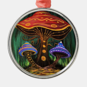 Whimsical Colorful Mushroom Cottagecore Magic Metal Tree Decoration