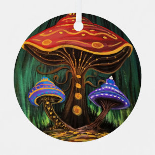 Whimsical Colorful Mushroom Cottagecore Magic Metal Tree Decoration