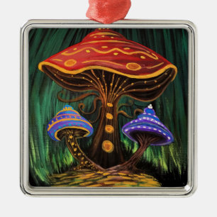 Whimsical Colorful Mushroom Cottagecore Magic Metal Tree Decoration
