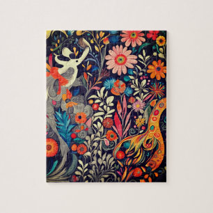 Whimsical Colorful Otomi Pattern Jigsaw Puzzle