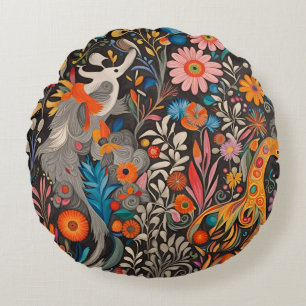 Whimsical Colorful Otomi Pattern  Round Cushion