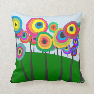 Whimsical Colorful Trees Forest Cushion