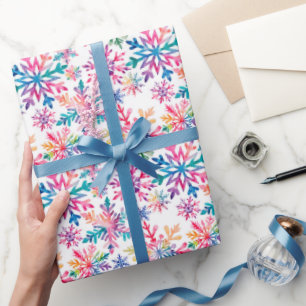 Whimsical Colorful Watercolor Snowflakes Holiday  Wrapping Paper
