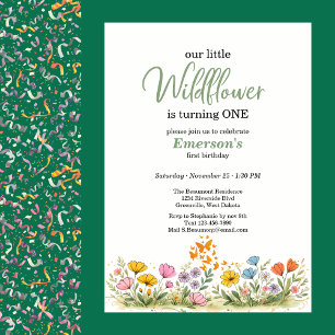 Whimsical Colorful Wildflower 1st Birthday Party Invitation