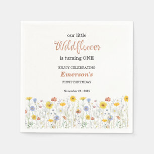Whimsical Colorful Wildflower 1st Birthday Party Napkin