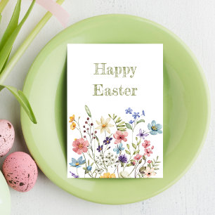 Whimsical Colorful Wildflower Bloom Happy Easter Holiday Card