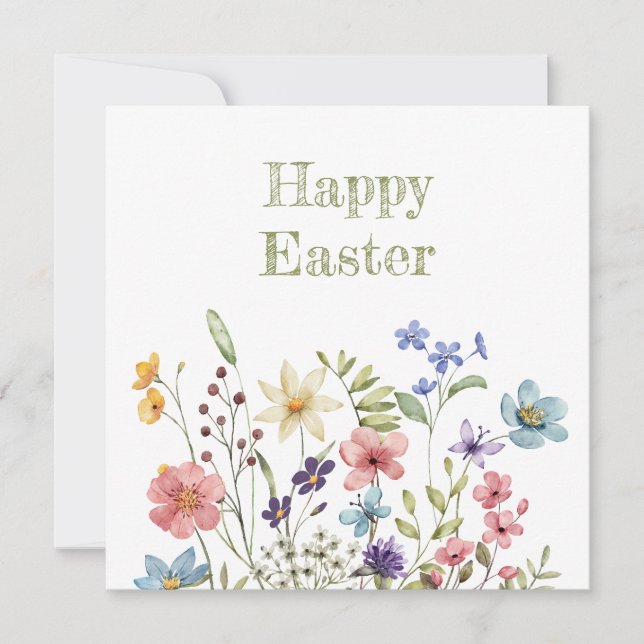 Whimsical Colorful Wildflower Bloom Happy Easter Holiday Card (Front)