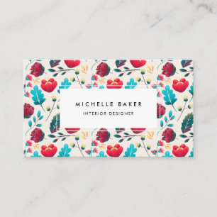 Whimsical Colorful Wildflowers Pattern Business Card