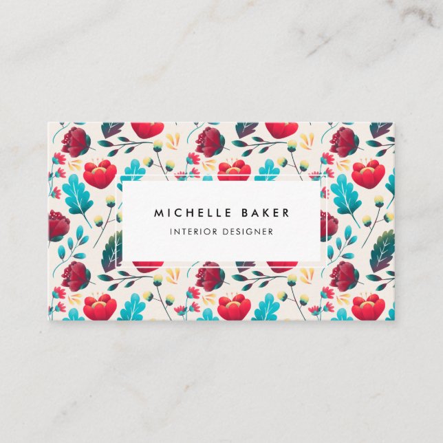 Whimsical Colorful Wildflowers Pattern Business Card (Front)