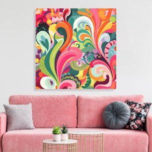 Whimsical Colour Burst: Vibrant Patterned Art Canvas Print