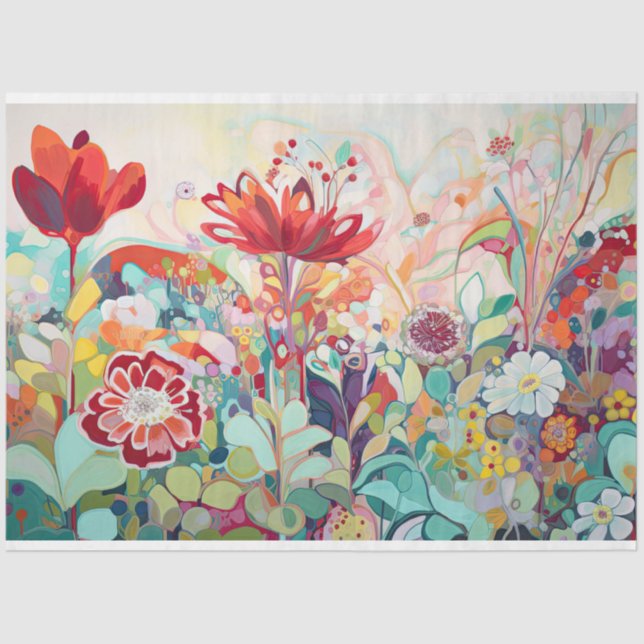 Whimsical Colour Flower Abstract Painting Decoupag Tissue Paper (Front)