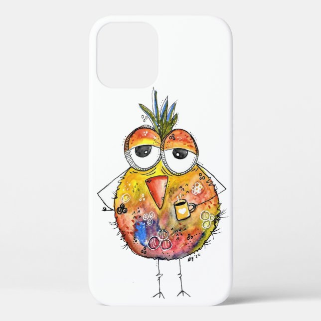 Whimsical Colourful Bird Drinking Coffee Case-Mate iPhone Case (Back)