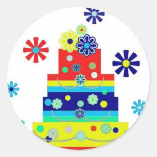 Whimsical Colourful Birthday Cake Design Classic Round Sticker