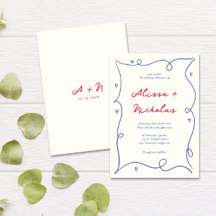 Whimsical Colourful Border Script Monogram Wedding Invitation