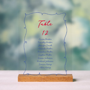 Whimsical Colourful Border Script Table Number Acrylic Sign