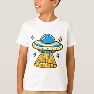 Whimsical Colourful Cartoon Space UFO T-Shirt