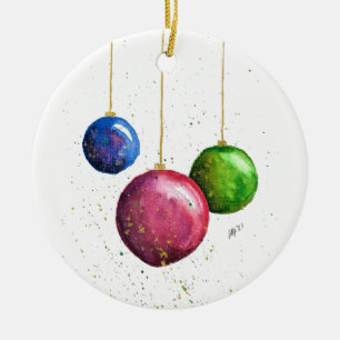 Whimsical, Colourful Christmas Baubles Ceramic Tree Decoration